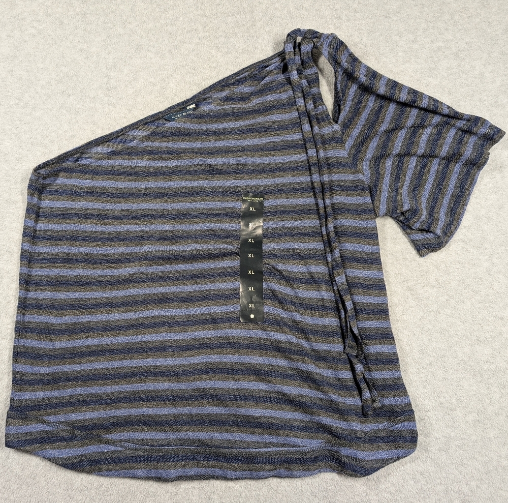 Lucky Brand Women Top XL NWT One‎ Shoulder Striped Cutout Stretch